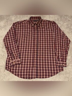 Stone River Men’s Long Sleeve Red Plaid Button Down Shirt Size XLT